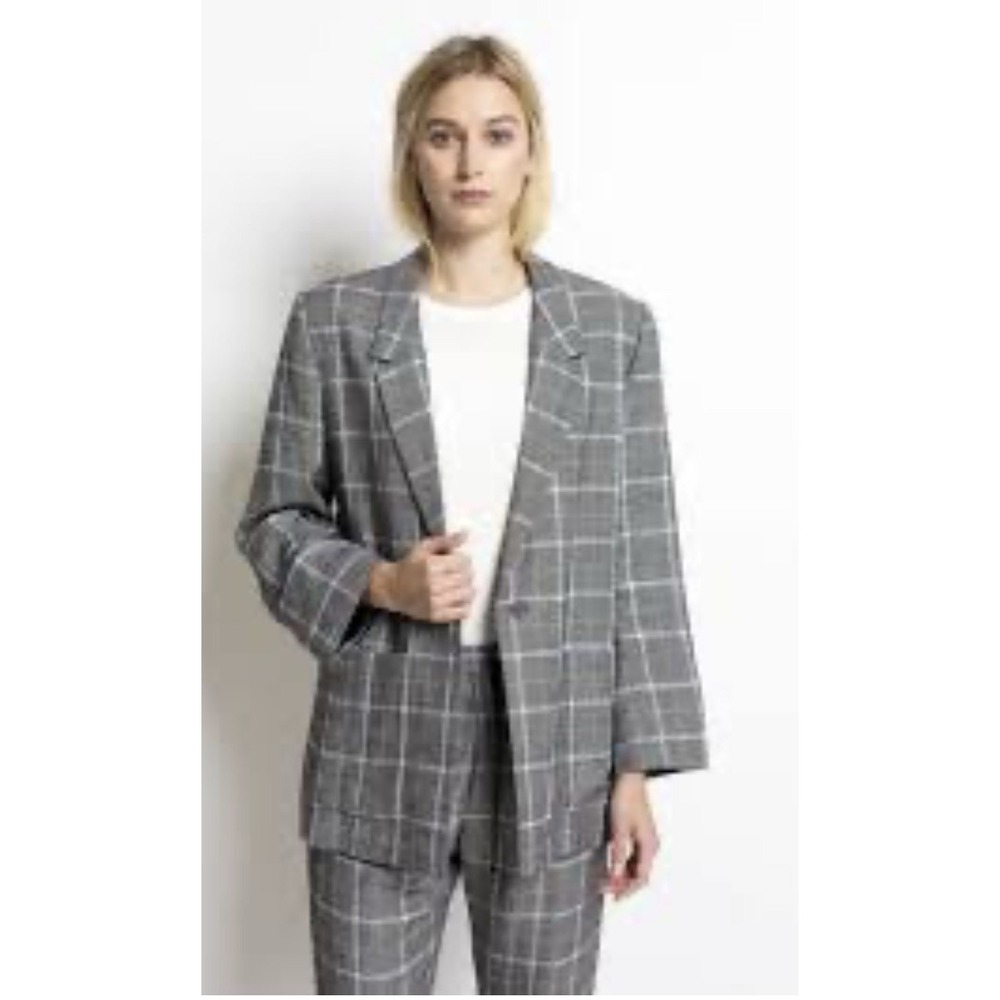 Humanoid Linen Cotton Plaid Blazer Jacket Size Small Oversized